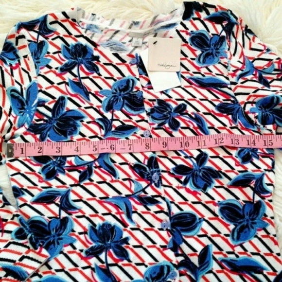 Halogen Cardigan 3/4 Sleeve Floral Stripes Sweater Viscose Sz xs - Picture 3 of 7